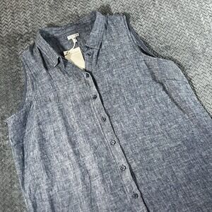 NWT Garnet Hill Linen‎ Shirtdress Women's 18 Indigo Chambray Lagenlook Nautical
